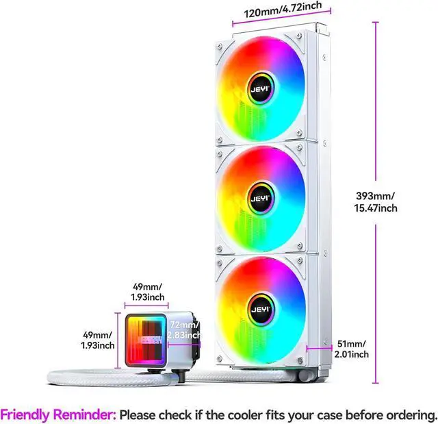 Alt view image 6 of 7 - 360mm AIO CPU Water Cooler,Refrigeracion Liquida 360mm Water Cooling, Mirror Efficient PWM-Controlled Pump,for  AM5/AM4, LGA1851/1700,iArcticStorm 360 mm White,4.72"x15.47"x2.01"