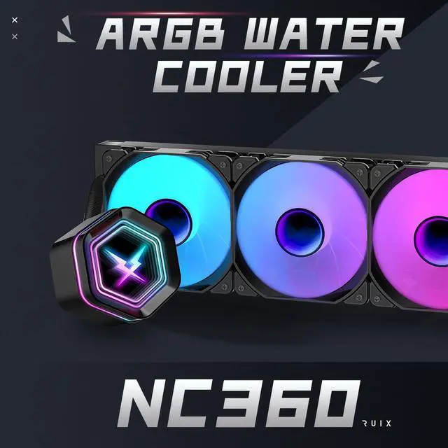 Alt view image 2 of 7 - NC360 ARGB AIO CPU Liquid Cooler, 360mm High-Performance Water Cooling with High-Speed Ceramic Bea Pump, 3X PWM ARGB Fans,  LGA 1851/1700/1200/115X/2011,  AM5/AM4 - Black
