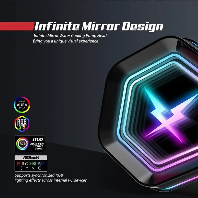 Alt view image 3 of 7 - NC360 ARGB AIO CPU Liquid Cooler, 360mm High-Performance Water Cooling with High-Speed Ceramic Bea Pump, 3X PWM ARGB Fans,  LGA 1851/1700/1200/115X/2011,  AM5/AM4 - Black