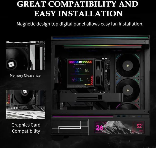 Alt view image 5 of 6 - Peerless Assassin 140 Digital Black CPU Cooler, Double Towers and Double Fans Cooling, CPU Air Cooler, ARGB Digital Screen Top Cover, for AM4/AM5, LGA1851/1700/115X/1200/2011