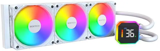 Main image of HyperFlow Digital 360 CPU Liquid Cooler, 360mm AIO with 3100RPM Pump, 3×120mm E28 ARGB Fans, Real-Time Digital Display,  &  Support (White)