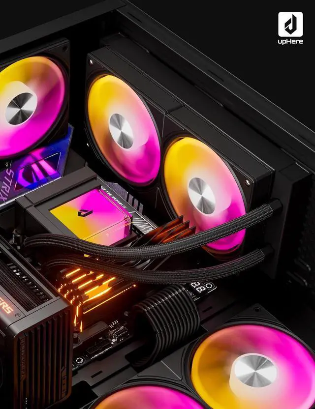 Alt view image 7 of 7 - 240mm AIO Liquid CPU Cooler -  LGA 1851/1700/2011 &  AM5/AM4, Magnetic Pump Cover, 5V ARGB SYNC, All-in-One C Mangement, 280W TDP Cooling (Black)