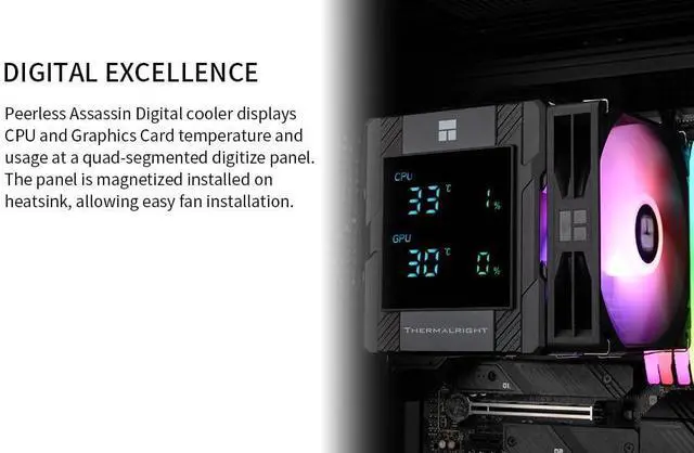 Alt view image 3 of 7 - Peerless Assassin 120 Digital ARGB Black CPU Cooler, Double 120mm PWM Fans with 1850RPM Speed, Support  lga1700/1851/115X,:AM4/AM5,Computer CPU Cooling,Digital Screen Top Cover