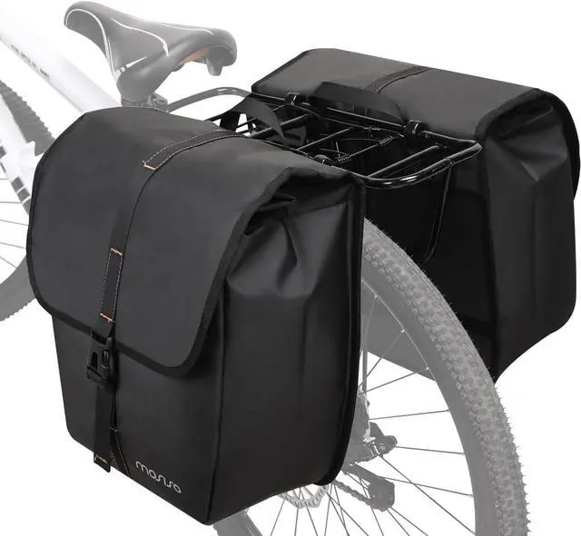 Alt view image 2 of 7 - 20L Bike Panniers, 2 Pack Waterproof Panniers Bike Bag, Large Capacity Flap Bicycle Rear Rack Seat Luggage Storage Trunk Bag for Road Mountain Cycling Traveling Commuting, Black
