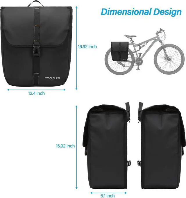 Alt view image 3 of 7 - 20L Bike Panniers, 2 Pack Waterproof Panniers Bike Bag, Large Capacity Flap Bicycle Rear Rack Seat Luggage Storage Trunk Bag for Road Mountain Cycling Traveling Commuting, Black