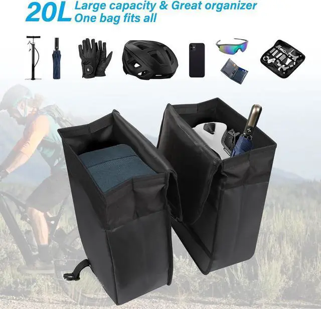 Alt view image 4 of 7 - 20L Bike Panniers, 2 Pack Waterproof Panniers Bike Bag, Large Capacity Flap Bicycle Rear Rack Seat Luggage Storage Trunk Bag for Road Mountain Cycling Traveling Commuting, Black
