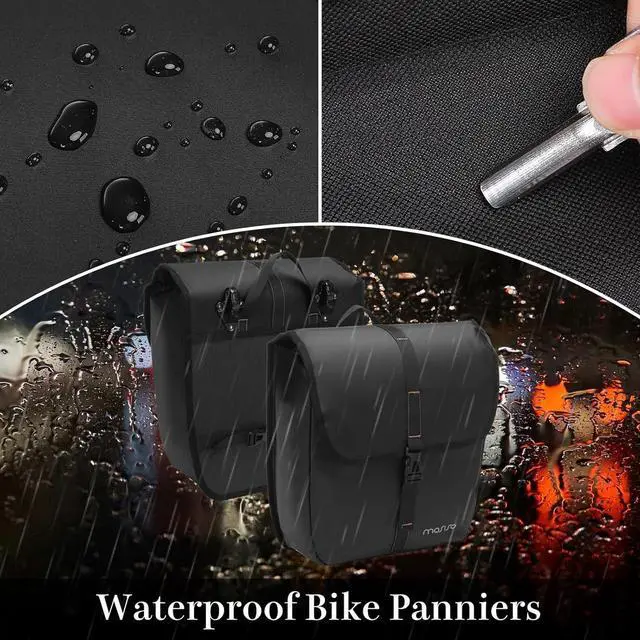 Alt view image 5 of 7 - 20L Bike Panniers, 2 Pack Waterproof Panniers Bike Bag, Large Capacity Flap Bicycle Rear Rack Seat Luggage Storage Trunk Bag for Road Mountain Cycling Traveling Commuting, Black