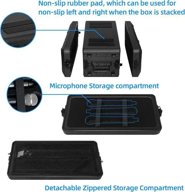 Alt view image 3 of 6 - 4U Rack Case Shallow 12" Depth, 19" Rackmount Flight Cases Easy Installation Port Carry Watertight Dust Proof 2 Space Shockproof Mount Racks with Microphone Compments Space Saving