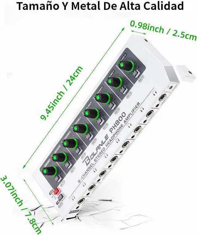 Alt view image 5 of 7 - PH800 8-Channel Headphone Amplifier 3.5mm&6.35mm Jacks, Headphone Splitter with 16 Output Port, Compact Headphone Amp with Mono and Stereo Switch, 7 Color Breathing Light