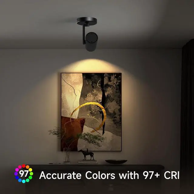 Alt view image 2 of 7 - 12W LED Dimm Zoom Ceiling Spotlight Indoor  Adjust Beam Angle 10-55° Surface Mount Wired Accent Spot Light for Picture, Plants & Painting | Warm White 3000K CRI 97, Black
