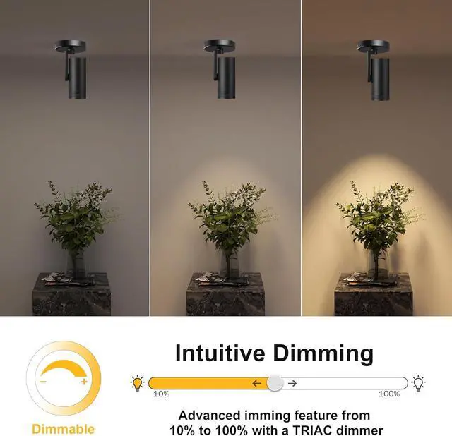 Alt view image 3 of 7 - 12W LED Dimm Zoom Ceiling Spotlight Indoor  Adjust Beam Angle 10-55° Surface Mount Wired Accent Spot Light for Picture, Plants & Painting | Warm White 3000K CRI 97, Black