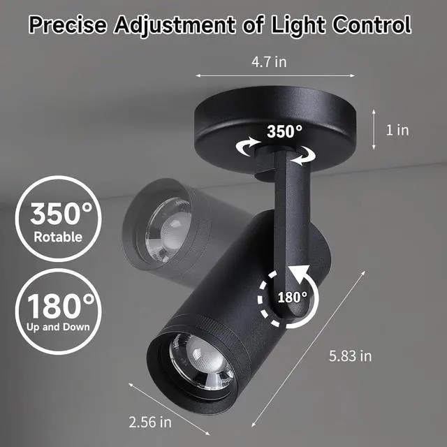 Alt view image 5 of 7 - 12W LED Dimm Zoom Ceiling Spotlight Indoor  Adjust Beam Angle 10-55° Surface Mount Wired Accent Spot Light for Picture, Plants & Painting | Warm White 3000K CRI 97, Black