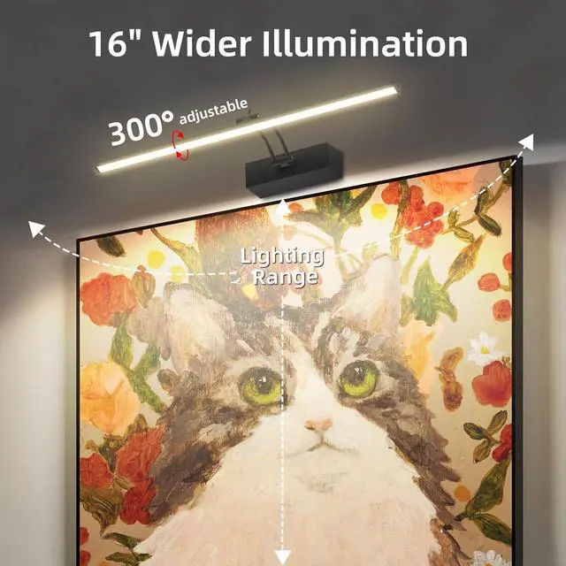 Alt view image 2 of 7 - 4 Pack Recharge Picture Light, 5200mAh Black Battery Operated Picture Lights for Wall with Remote Control, 300LM 3000K Warm White Light 16" Metal Dimm Picture Light for Painting & work