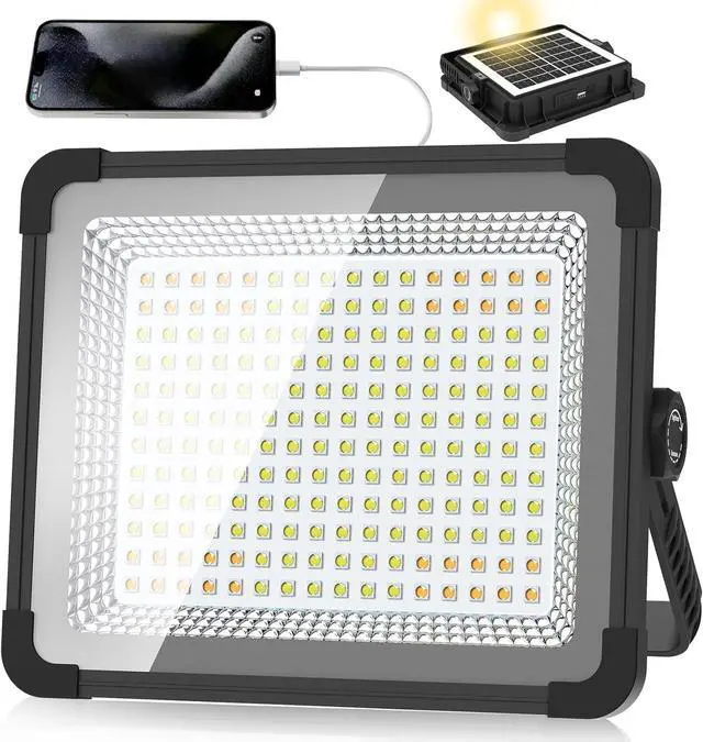 Main image of 600W Solar 52000MAh Recharge Work Light, 600 LED 52000LM Port Flood Light with Standinfinitely dimm Function, IP66 Waterproof 3 Modes LED Job Site Lighting Flashlights for Mechanic Car