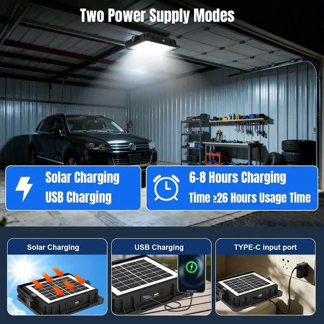 Alt view image 3 of 7 - 600W Solar 52000MAh Recharge Work Light, 600 LED 52000LM Port Flood Light with Standinfinitely dimm Function, IP66 Waterproof 3 Modes LED Job Site Lighting Flashlights for Mechanic Car