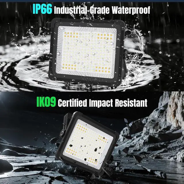 Alt view image 6 of 7 - 600W Solar 52000MAh Recharge Work Light, 600 LED 52000LM Port Flood Light with Standinfinitely dimm Function, IP66 Waterproof 3 Modes LED Job Site Lighting Flashlights for Mechanic Car