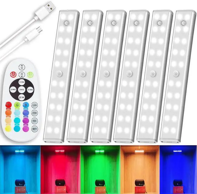 Main image of LED Under Cabinet Lighting Wireless, Dimm LED Closet Light Recharge, Remote Control Kitchen Counter Lighting 15 Color Changing RGB Bar Perfect for Bedroom Indoor Pantry Shelf, 6 Pack