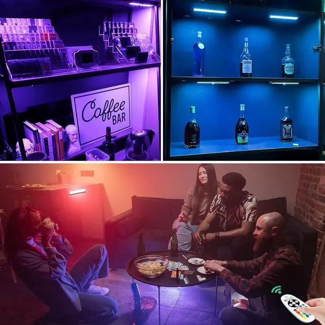 Alt view image 4 of 7 - LED Under Cabinet Lighting Wireless, Dimm LED Closet Light Recharge, Remote Control Kitchen Counter Lighting 15 Color Changing RGB Bar Perfect for Bedroom Indoor Pantry Shelf, 6 Pack