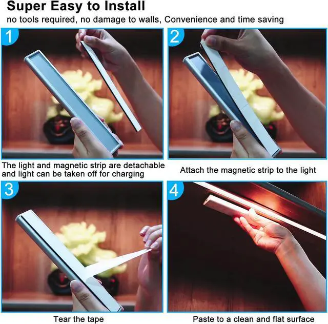 Alt view image 6 of 7 - LED Under Cabinet Lighting Wireless, Dimm LED Closet Light Recharge, Remote Control Kitchen Counter Lighting 15 Color Changing RGB Bar Perfect for Bedroom Indoor Pantry Shelf, 6 Pack