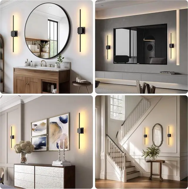 Alt view image 2 of 7 - Battery Operated Wall Sconces Set of 2,  12000mAh Rotat Picture Lights with Remote Control, Dimm 3000-6500K LED Recharge Wall Lights for Living Room Bedroom Mirror, 28.3In