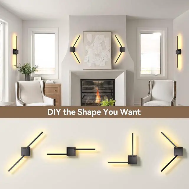 Alt view image 3 of 7 - Battery Operated Wall Sconces Set of 2,  12000mAh Rotat Picture Lights with Remote Control, Dimm 3000-6500K LED Recharge Wall Lights for Living Room Bedroom Mirror, 28.3In