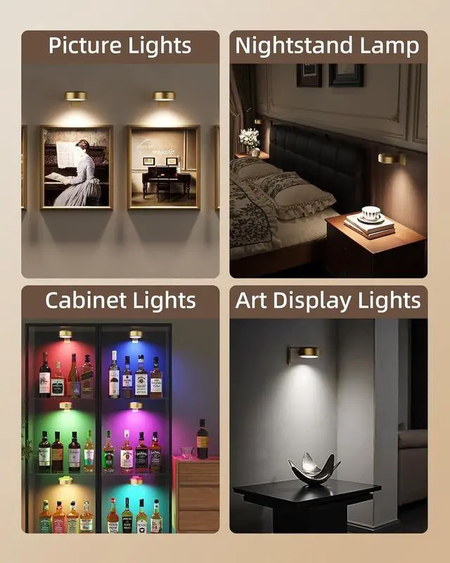 Alt view image 3 of 7 - Picture Lights for Wall, 2000mAh Recharge Battery Magnetic Poster Lights with 3 Color Temps & 12 RGB, Remote Dimm Timer Painting Light, Wall Decor Light for  Display, Frame (6 Pack)