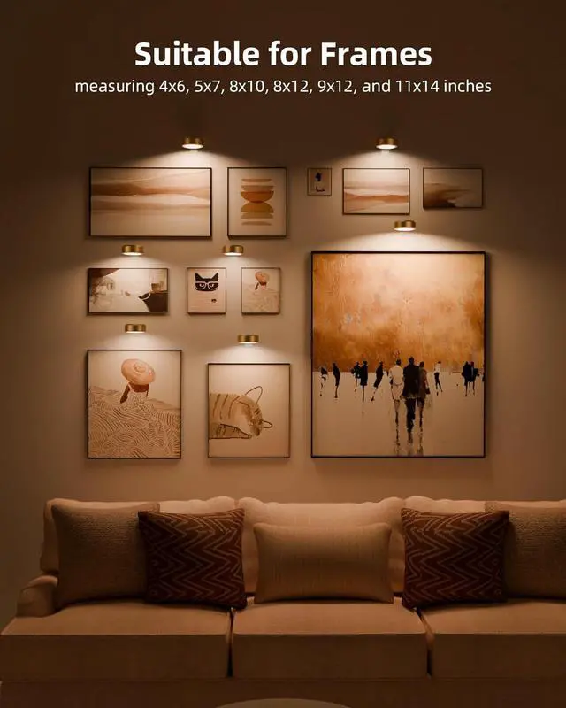 Alt view image 7 of 7 - Picture Lights for Wall, 2000mAh Recharge Battery Magnetic Poster Lights with 3 Color Temps & 12 RGB, Remote Dimm Timer Painting Light, Wall Decor Light for  Display, Frame (6 Pack)