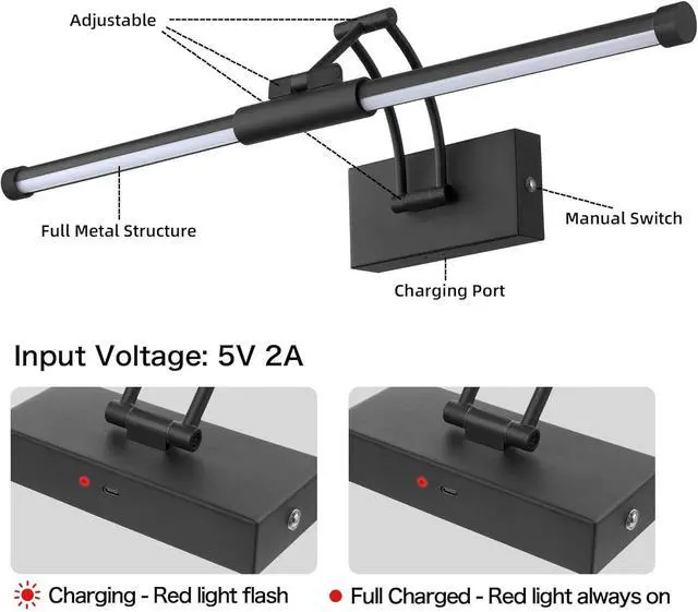 Alt view image 7 of 7 - 24 Picture Lights for Wall Battery Operated, Wireless Picture Lights with Remote, Recharge Wall Light 3000K/4000K/6000K Dimm,  Lighting for Paintings Frame Gallery Dboard Light, Black