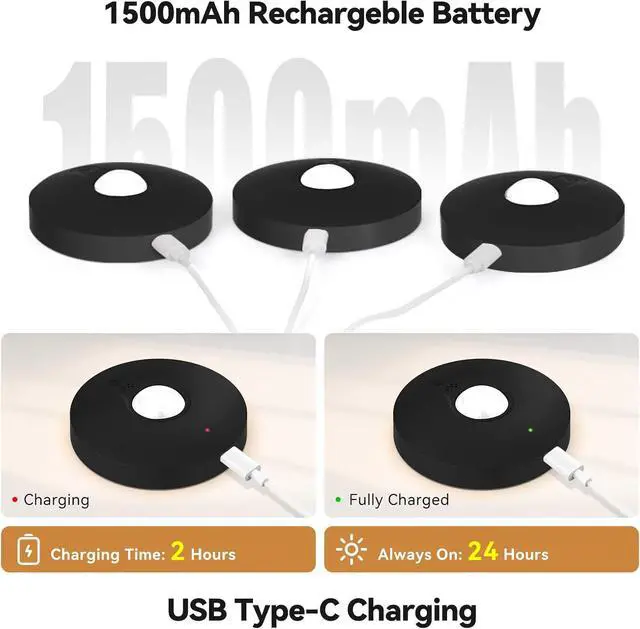 Alt view image 5 of 7 - Recharge Puck Lights with Remote, 12 Pack Magnetic Under Cabinet Lighting, 1500mAh Battery Operated LED Tap Lights with Dimmer & Timmer for Kitchen, Closet, Shelf - 3 Color Temps & 12 RGB, Black