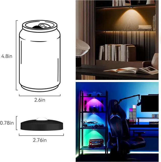 Alt view image 7 of 7 - Recharge Puck Lights with Remote, 12 Pack Magnetic Under Cabinet Lighting, 1500mAh Battery Operated LED Tap Lights with Dimmer & Timmer for Kitchen, Closet, Shelf - 3 Color Temps & 12 RGB, Black