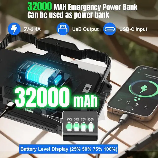 Alt view image 4 of 7 - 400W 32000MAh Recharge Work Light, 206 LED 32000LM Port Flood Light with Standinfinitely dimm function, IP66 Waterproof 4 Modes LED Job Site Lighting Flashlights for Mechanic Car Repair