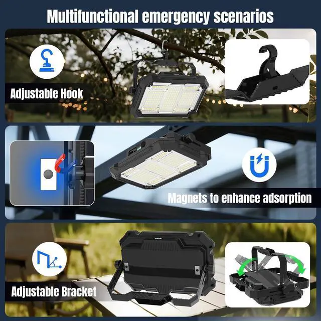 Alt view image 5 of 7 - 400W 32000MAh Recharge Work Light, 206 LED 32000LM Port Flood Light with Standinfinitely dimm function, IP66 Waterproof 4 Modes LED Job Site Lighting Flashlights for Mechanic Car Repair