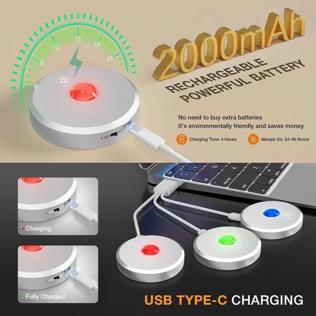 Alt view image 5 of 7 - RGB Puck Lights with Remote Control, 2000mAh Recharge Stick on Led Lights, 9 Colors & 2 Dynamic, Tap Light with Timing,Under Cabinet Lighting for Closet,Kitchen,Cabinet,Shelf(Silver, 5 Pack)