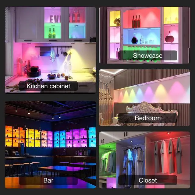 Alt view image 7 of 7 - RGB Puck Lights with Remote Control, 2000mAh Recharge Stick on Led Lights, 9 Colors & 2 Dynamic, Tap Light with Timing,Under Cabinet Lighting for Closet,Kitchen,Cabinet,Shelf(Silver, 5 Pack)