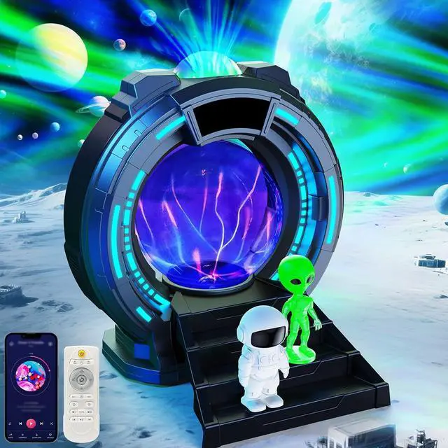 Main image of 8-in-1 Sci-Fi Gateway Galaxy Projector Nebula Night Light for Kids Adults Teens with Plasma Ball, Alarm Clock, Bluetooth Speaker, White Noise, 8 Color Night Lights & Alien Astronaut for Bedroom Decor