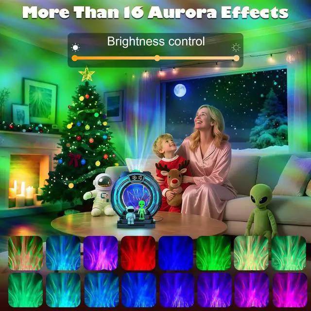 Alt view image 4 of 7 - 8-in-1 Sci-Fi Gateway Galaxy Projector Nebula Night Light for Kids Adults Teens with Plasma Ball, Alarm Clock, Bluetooth Speaker, White Noise, 8 Color Night Lights & Alien Astronaut for Bedroom Decor