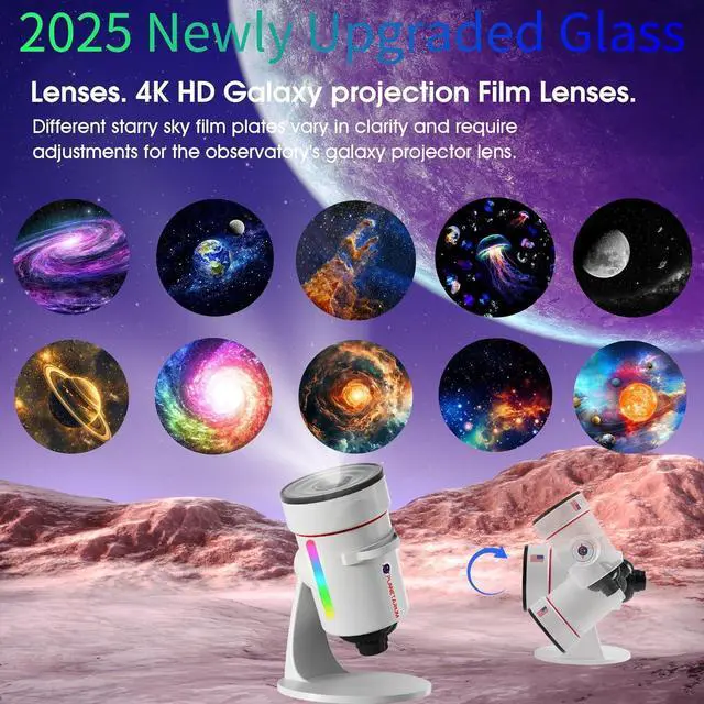 Alt view image 2 of 7 - Star Projector,Galaxy Projector Upgraded Clear Lens, 10 Realistic Planetarium Projector Slides Night Lights LED 8 Color for Bedroom, 360° Rotation, 1/2h Timer Function Ultra-Wide Ceiling Projector