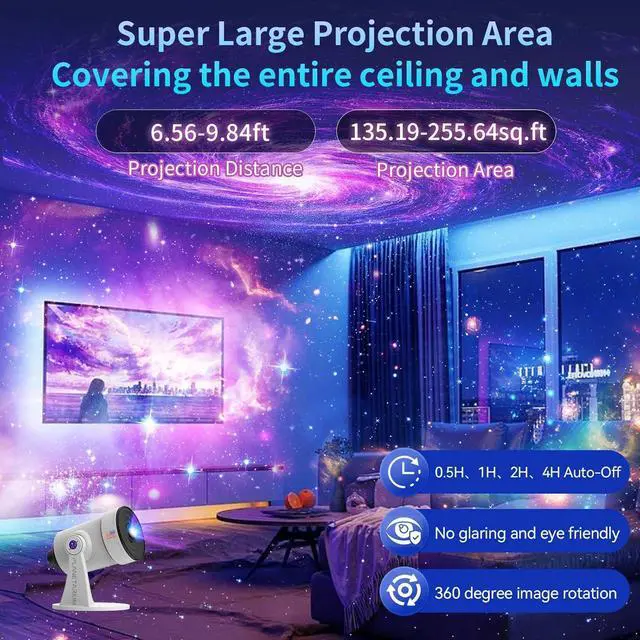 Alt view image 5 of 7 - Star Projector,Galaxy Projector Upgraded Clear Lens, 10 Realistic Planetarium Projector Slides Night Lights LED 8 Color for Bedroom, 360° Rotation, 1/2h Timer Function Ultra-Wide Ceiling Projector