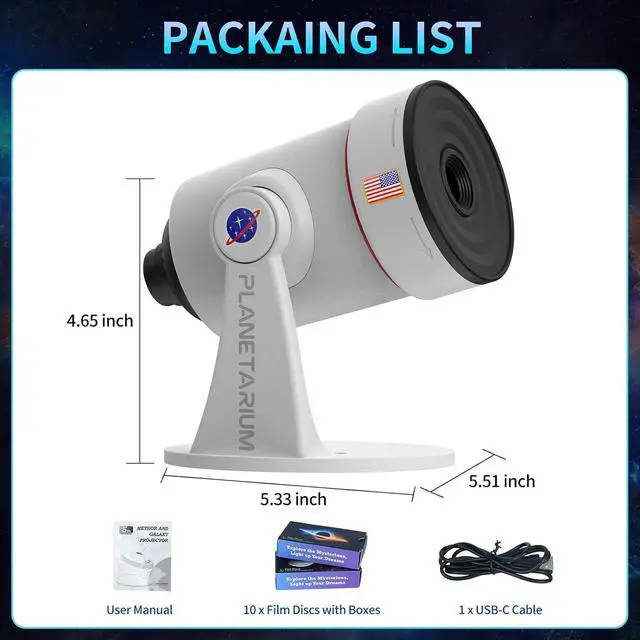 Alt view image 7 of 7 - Star Projector,Galaxy Projector Upgraded Clear Lens, 10 Realistic Planetarium Projector Slides Night Lights LED 8 Color for Bedroom, 360° Rotation, 1/2h Timer Function Ultra-Wide Ceiling Projector