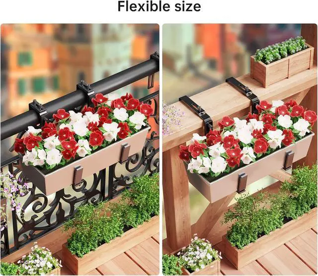 Alt view image 4 of 7 - 6 PCS Adjust Window Box Brackets for Planter Box, Heavy Duty Wall Mounted Hooks Hangers for Flower Baskets Holder Dur, Hanging Brackets for Fence Patio Garden Balcony