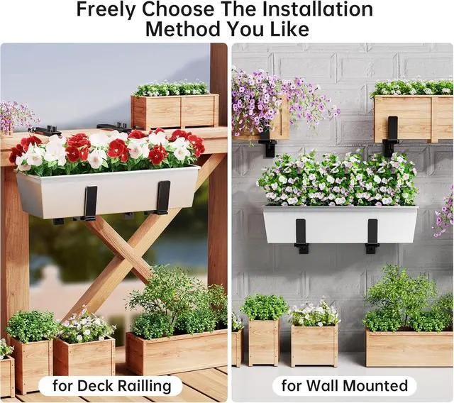 Alt view image 6 of 7 - 6 PCS Adjust Window Box Brackets for Planter Box, Heavy Duty Wall Mounted Hooks Hangers for Flower Baskets Holder Dur, Hanging Brackets for Fence Patio Garden Balcony