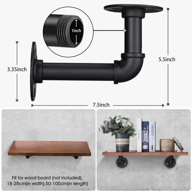 Alt view image 4 of 7 - Industrial DIY Pipe Shelf Brackets,Vintage Black Iron Wall Mount Pipe Shelving Bracket, Rustic Home Pipe Shelf, 12 Pack