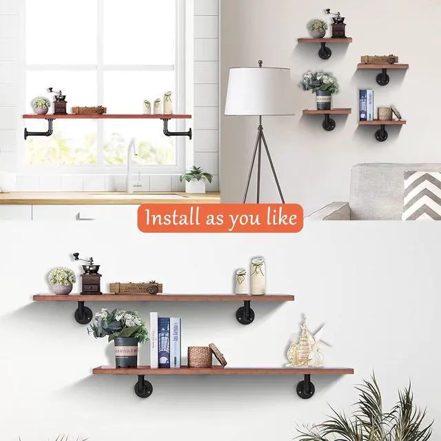 Alt view image 6 of 7 - Industrial DIY Pipe Shelf Brackets,Vintage Black Iron Wall Mount Pipe Shelving Bracket, Rustic Home Pipe Shelf, 12 Pack