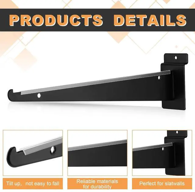 Alt view image 3 of 7 - 24 Pcs 15.8" Chrome Slatwall Knife Shelf Bracket with Lip Metal Bracket Hooks Slatwall Hanger Heavy Duty Shelf Accessories Home Boutique Retailer Display (Black)