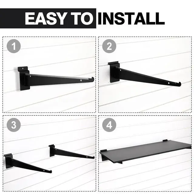 Alt view image 4 of 7 - 24 Pcs 15.8" Chrome Slatwall Knife Shelf Bracket with Lip Metal Bracket Hooks Slatwall Hanger Heavy Duty Shelf Accessories Home Boutique Retailer Display (Black)