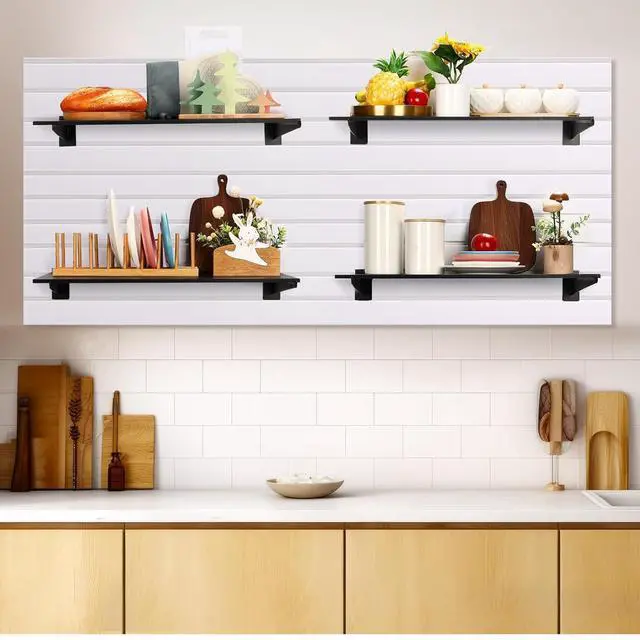 Alt view image 5 of 7 - 24 Pcs 15.8" Chrome Slatwall Knife Shelf Bracket with Lip Metal Bracket Hooks Slatwall Hanger Heavy Duty Shelf Accessories Home Boutique Retailer Display (Black)