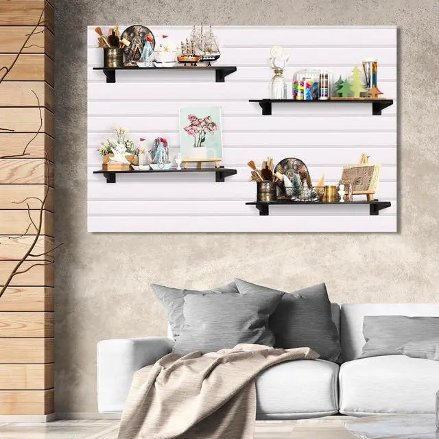 Alt view image 7 of 7 - 24 Pcs 15.8" Chrome Slatwall Knife Shelf Bracket with Lip Metal Bracket Hooks Slatwall Hanger Heavy Duty Shelf Accessories Home Boutique Retailer Display (Black)