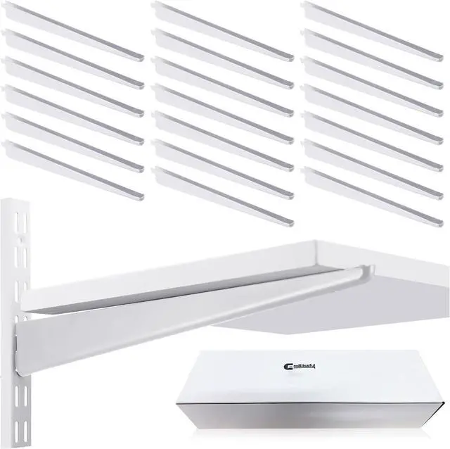 Main image of 20 Pcs Adjust Shelf Brackets for Double Track System Closet Organization Heavy Duty Wire Shelf Brackets(White,11.5 Inch)