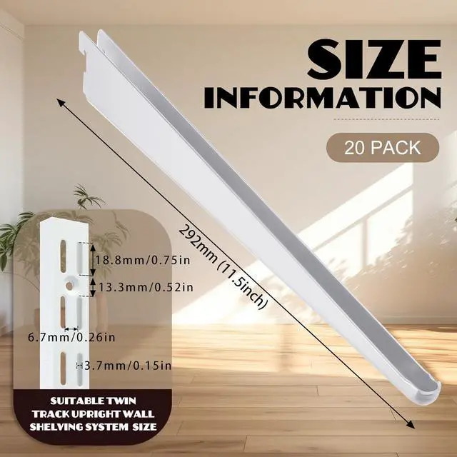 Alt view image 2 of 7 - 20 Pcs Adjust Shelf Brackets for Double Track System Closet Organization Heavy Duty Wire Shelf Brackets(White,11.5 Inch)