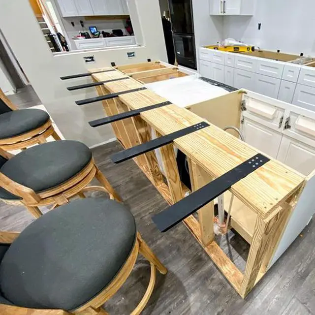 Alt view image 4 of 6 - LX2.5 Heavy Duty Knee Wall Support Bracket - 3 Pack, 16" L x 2.5" W, 3/8" Thick, Floating Bracket for Quz/Granite/Wood/Concrete Countertops, Screws Included